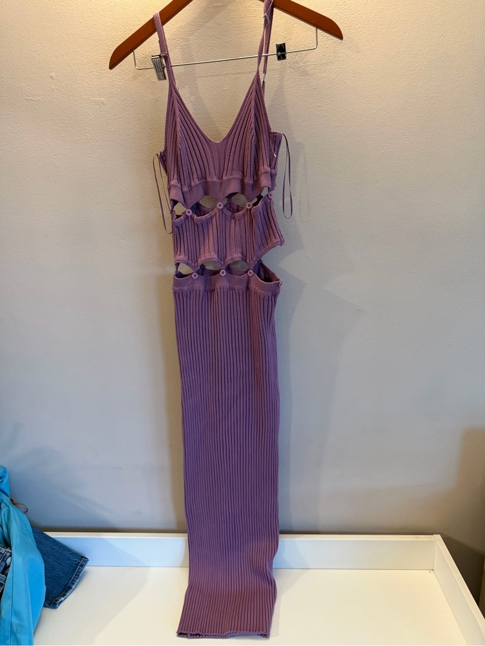 Sleeveless Ribbed Midi Dress with‎ Cutout Rings - Lavender